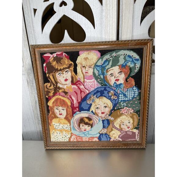 Vintage Needlepoint Something Special Antique Dolls Picture Art 15.5in X 15.5in - Picture 1 of 5